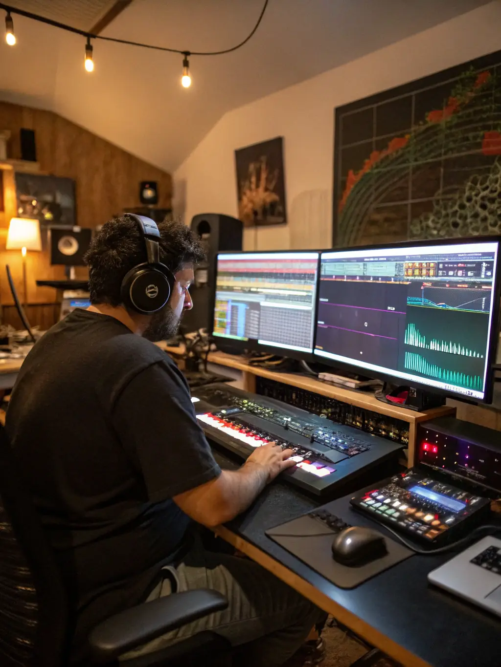 A sound engineer using AI-powered tools to clean and enhance audio, demonstrating AI Studios' commitment to high-quality sound production.